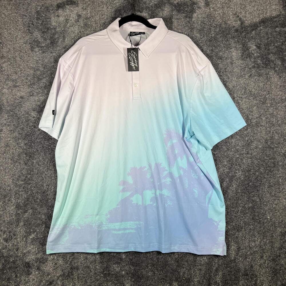 Sunday Swagger Polo Shirt Mens 2XL Blue Gradient Palm Graphic Performance